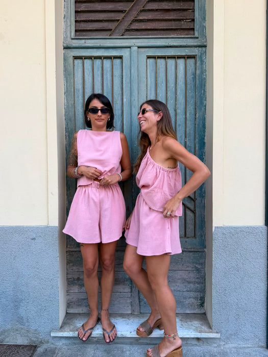 Top Emilia in mussola rosa chiaro