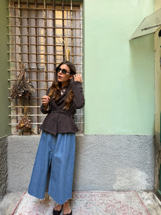 Cardigan Romeo in lana marrone scuro