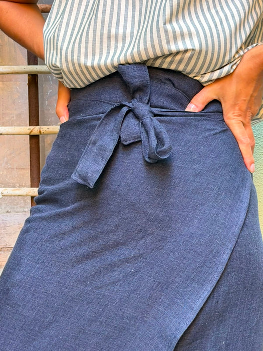 Gonna Matilda in lino blu