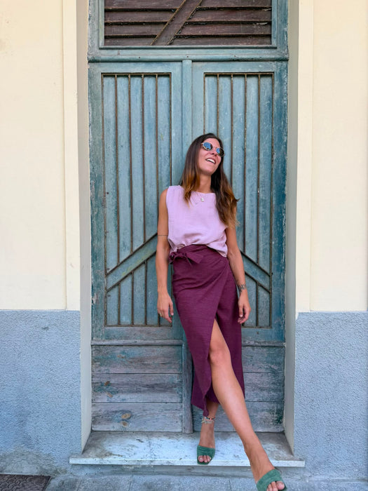 Top Emilia in mussola rosa malva