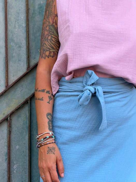 Top Emilia in mussola rosa malva