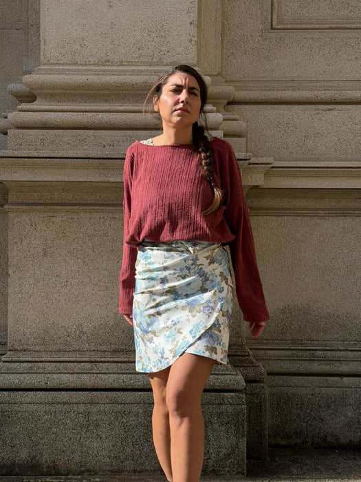 Gonna Matilda in gabardine a fiori azzurri