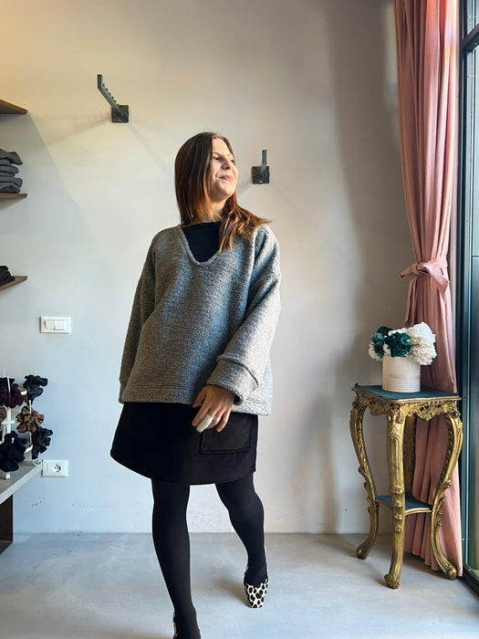 Maglione Amedeo in lana boucle grigio scuro