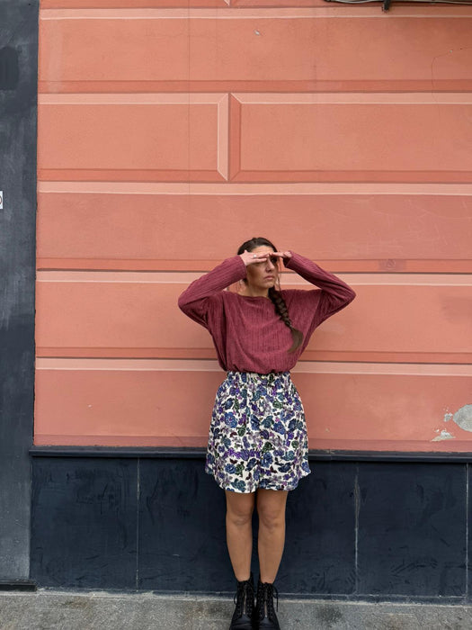 Gonna Eva in gabardine a fiori viola