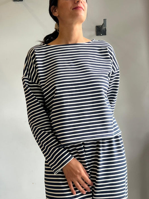 Pantaloni Mia a righe blu e bianche