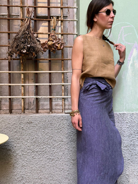 Top Emilia in lino color ocra/senape