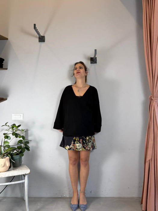 Gonna Beatrice corta nera a fiori