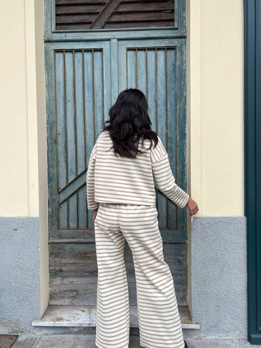 Pantaloni Mia a righe panna e beige