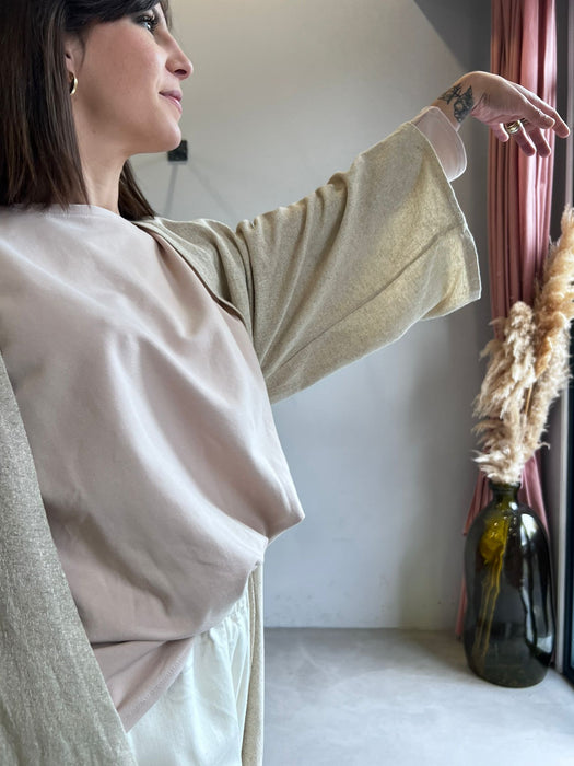 Kimono in cotone color burro mèlange
