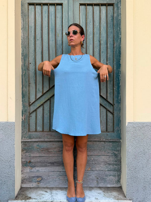 Abito Emilia in mussola azzurra