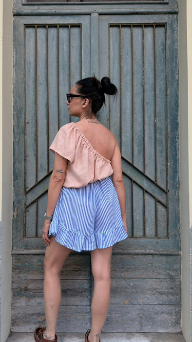 Top Ludovico in lino color rosa pesca