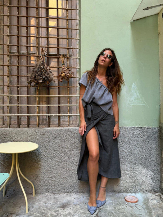 Top Ludovico in lino azzurro jeans