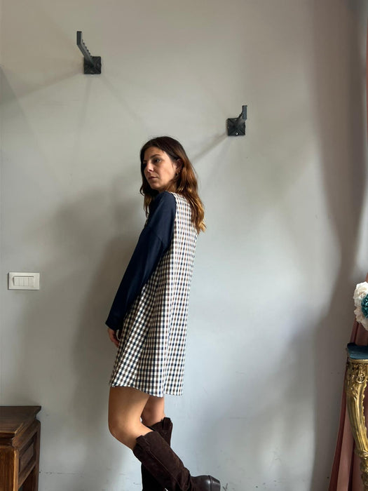 Abito Emilia a quadretti blu e marrone