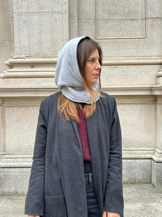 Balaclava double in felpa blu e ciniglia grigia