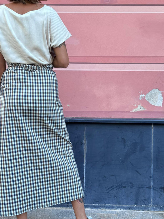 Gonna Matilda lunga a quadretti blu e marrone