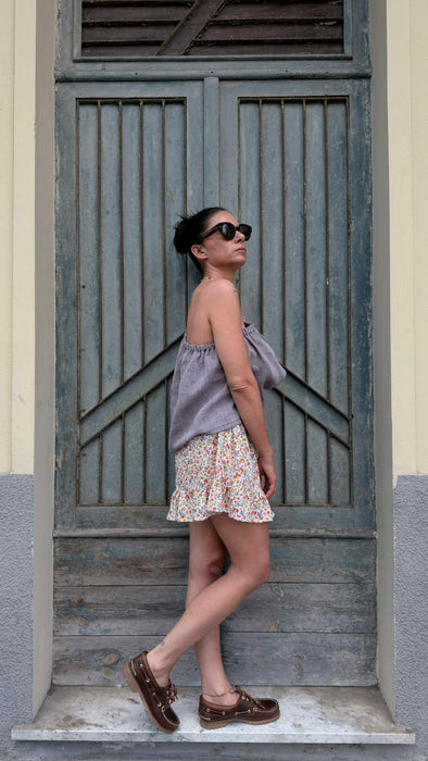 Top Ludovico in lino color lilla mélange