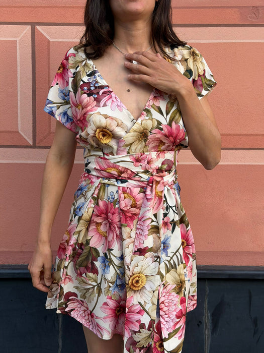 Abito Magda corto a fiori rosa
