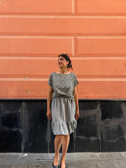 Gonna Olivio in lino color azzurro polvere