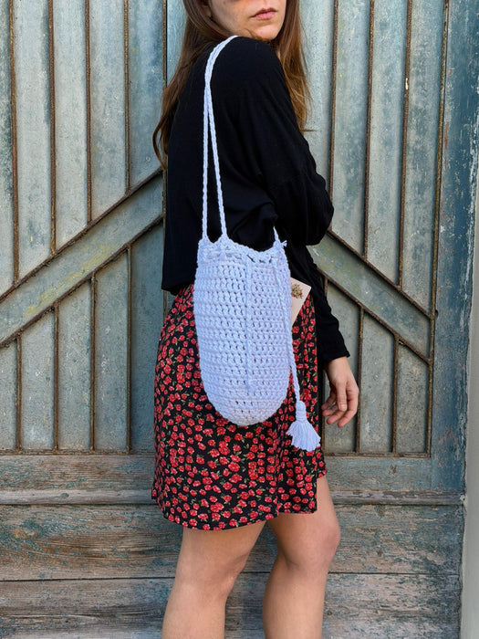 Borsa all’uncinetto in cotone bianco