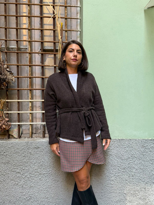 Cardigan Romeo in lana marrone scuro