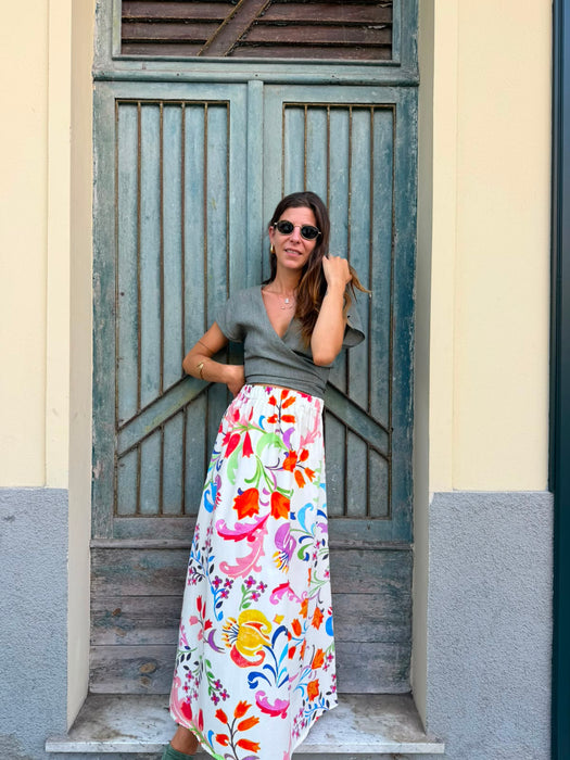 Gonna Anna in cotone fiori colorati