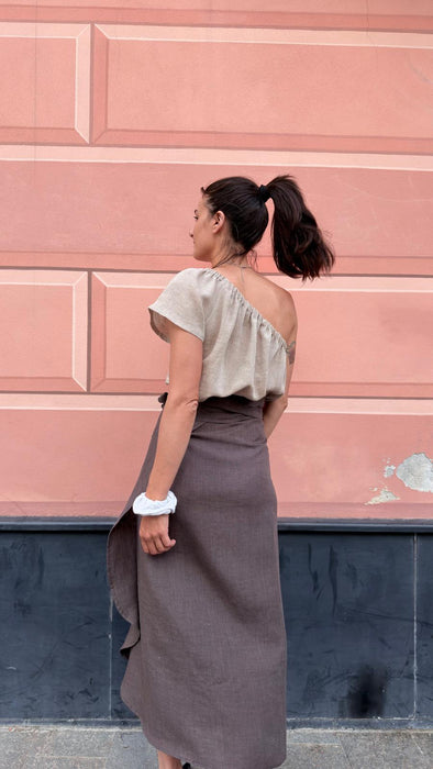 Gonna Matilda in lino marrone testa di moro