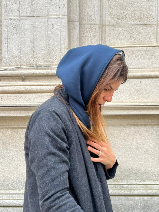 Balaclava double in felpa blu e ciniglia grigia