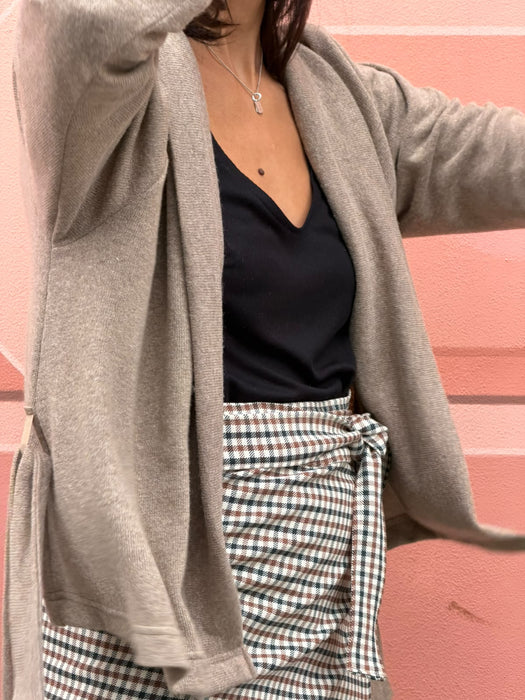 Gonna Matilda corta in twill di lana verde/tabacco/avorio
