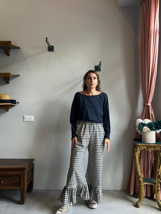 Pantaloni Ines a quadretti blu e marroni