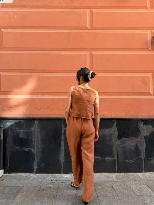 Pantaloni Mia in lino color terracotta