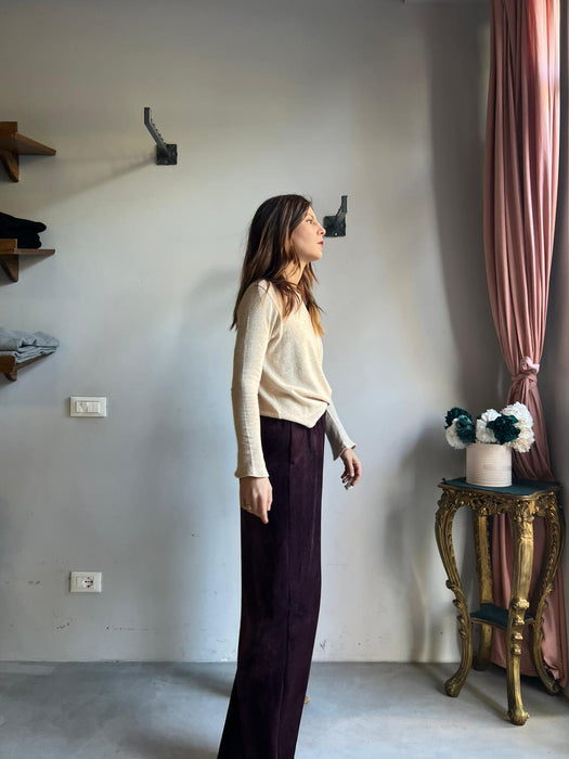 Pantaloni Mia in ciniglia melanzana