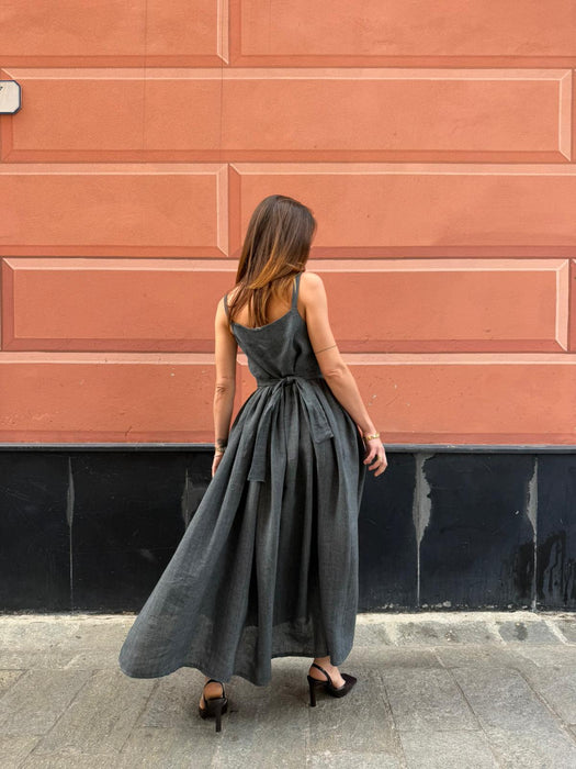 Abito Barbara in lino color grigio scuro