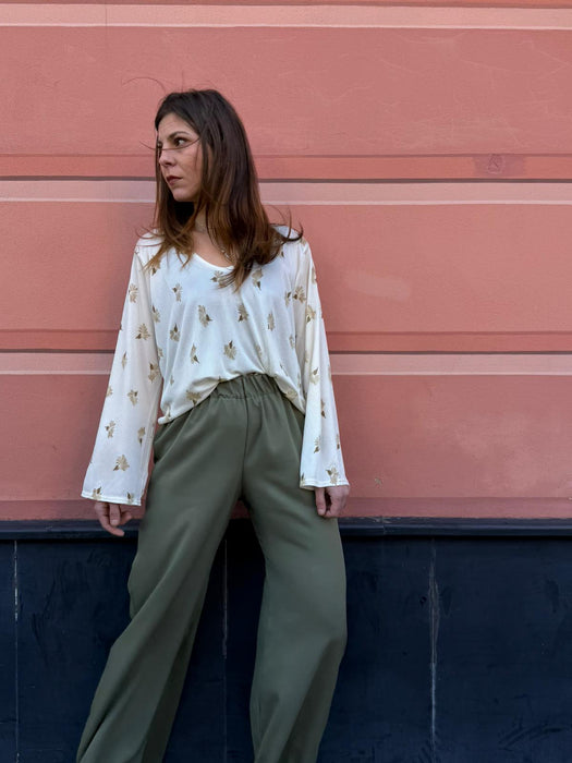 Pantaloni Mia in viscosa verde militare