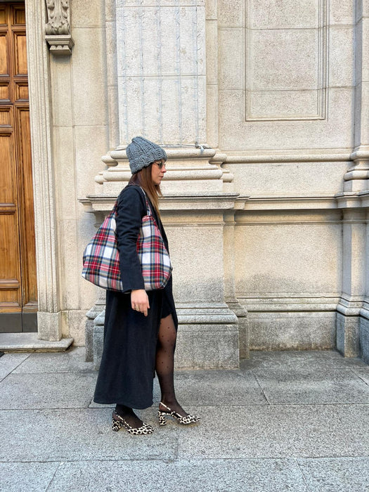 Borsa in lana tartan rossa