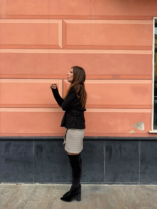 Gonna Matilda corta in twill di lana verde/tabacco/avorio