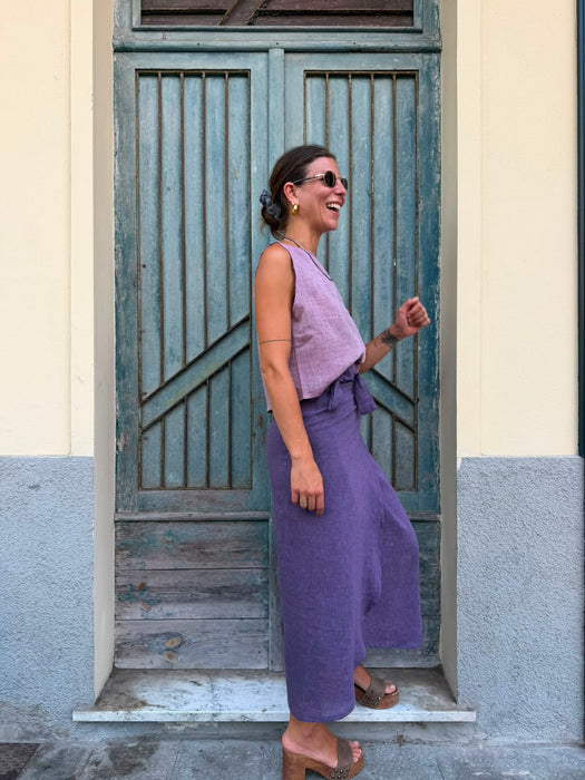 Top Emilia in lino rosa ciliegia