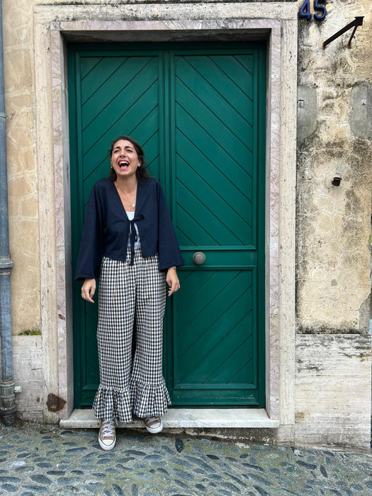 Pantaloni Ines a quadretti blu e marroni