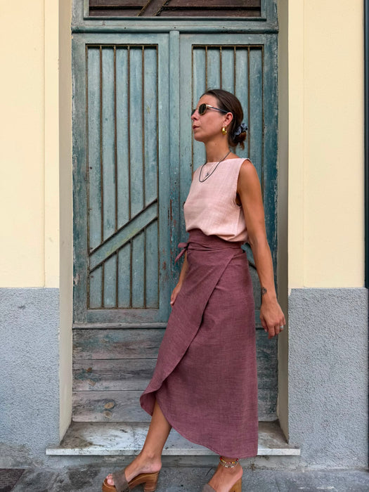 Top Emilia in lino rosa pesca