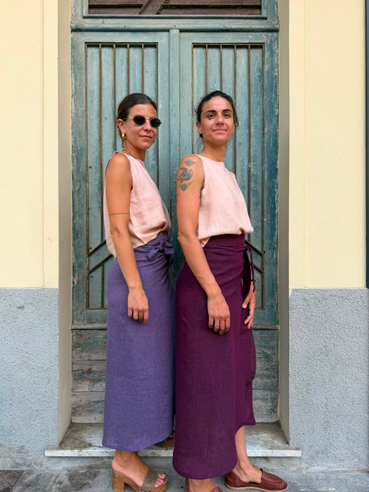 Top Emilia in lino rosa pesca
