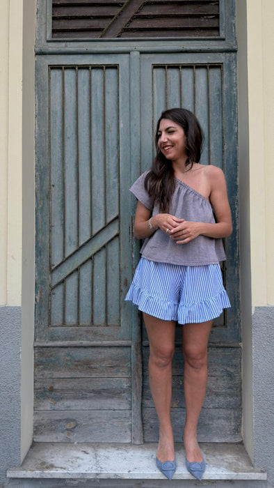Top Ludovico in lino color lilla mélange