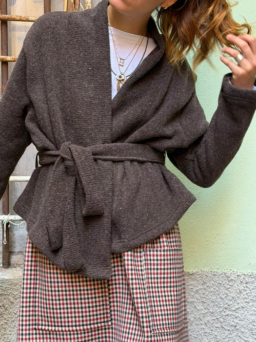 Cardigan Romeo in lana marrone scuro