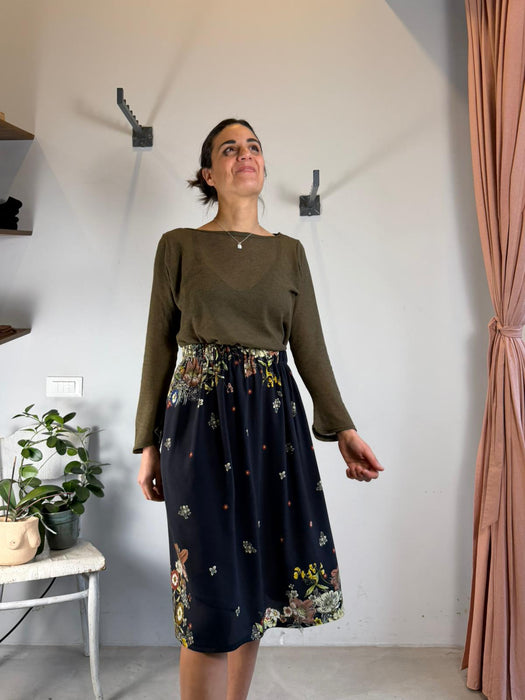 Gonna Beatrice midi nera a fiori