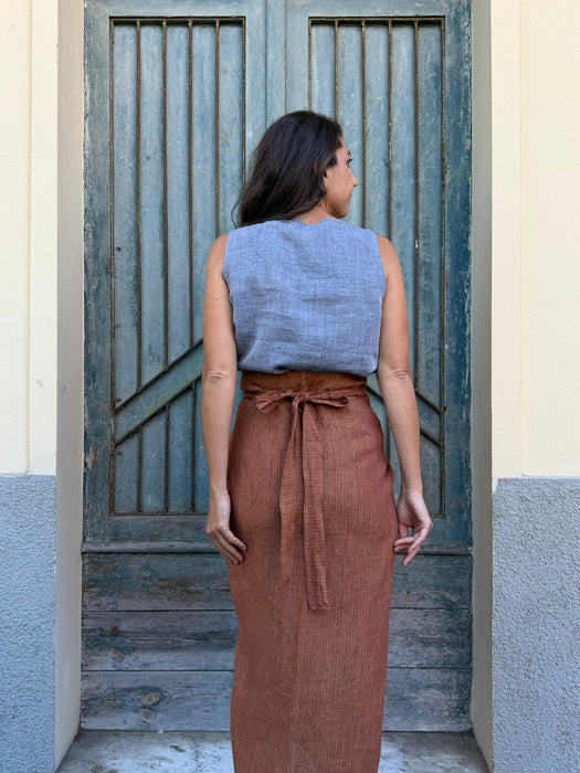 Top Emilia in lino azzurro jeans