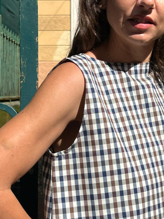 Abito Emilia a quadretti blu e marrone