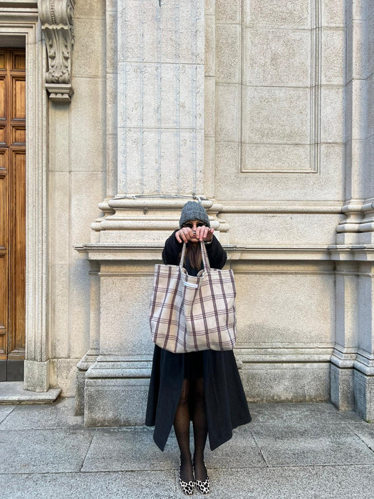 Borsa in lana a quadri panna