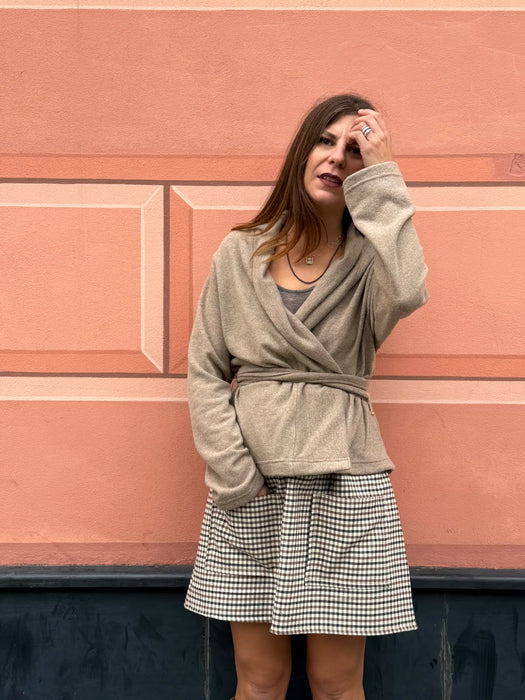 Gonna Luca in twill di lana verde/tabacco/avorio