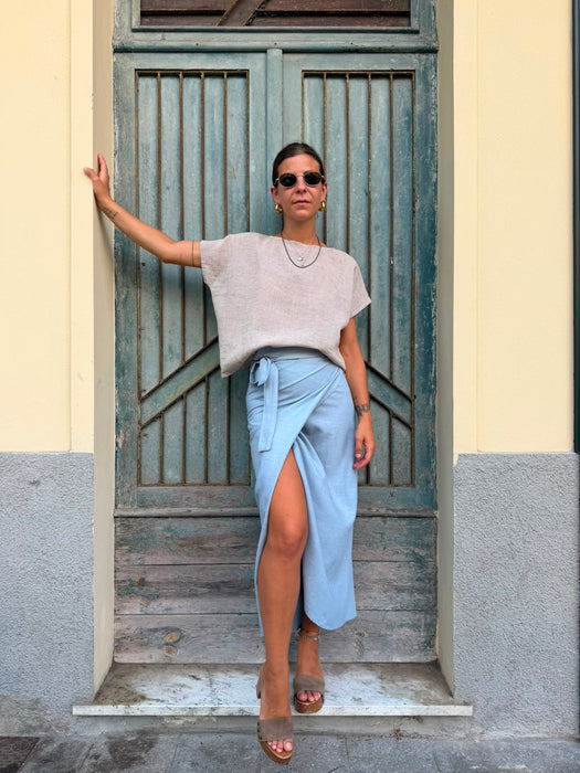 T-shirt Scatoletta in lino sabbia