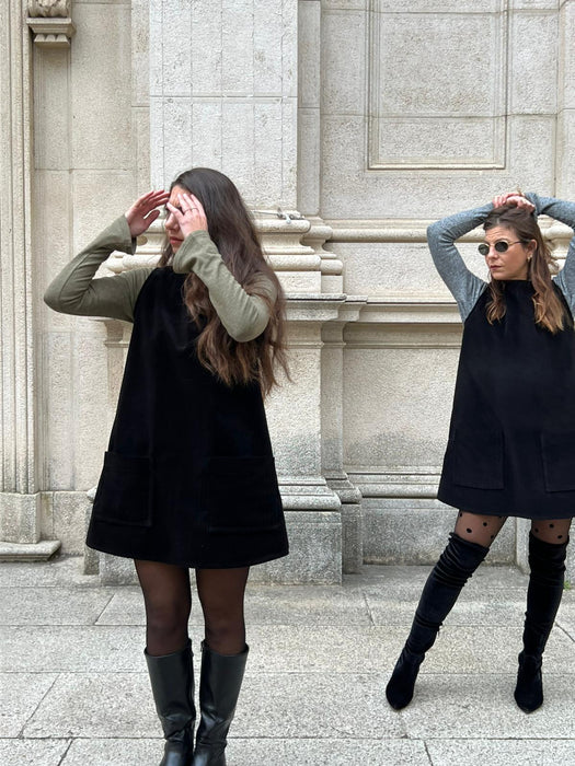 Abito Emilia con tasche in velluto nero