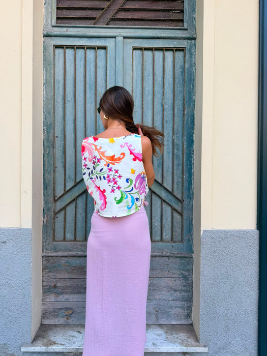 Top Emilia in cotone a fiori colorati