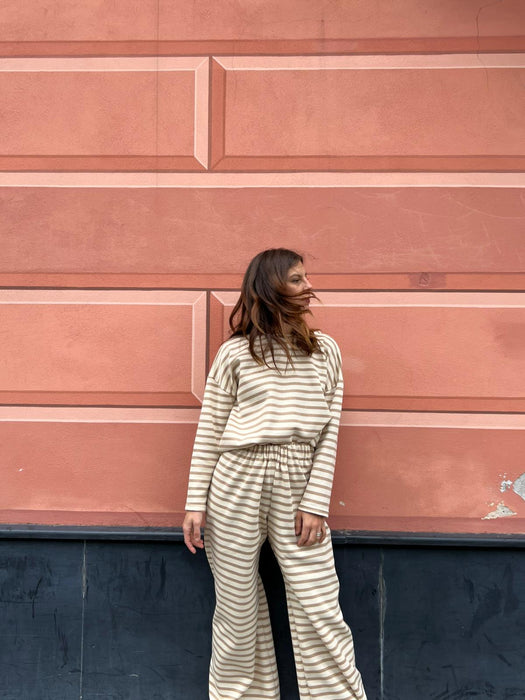 Pantaloni Mia a righe panna e beige